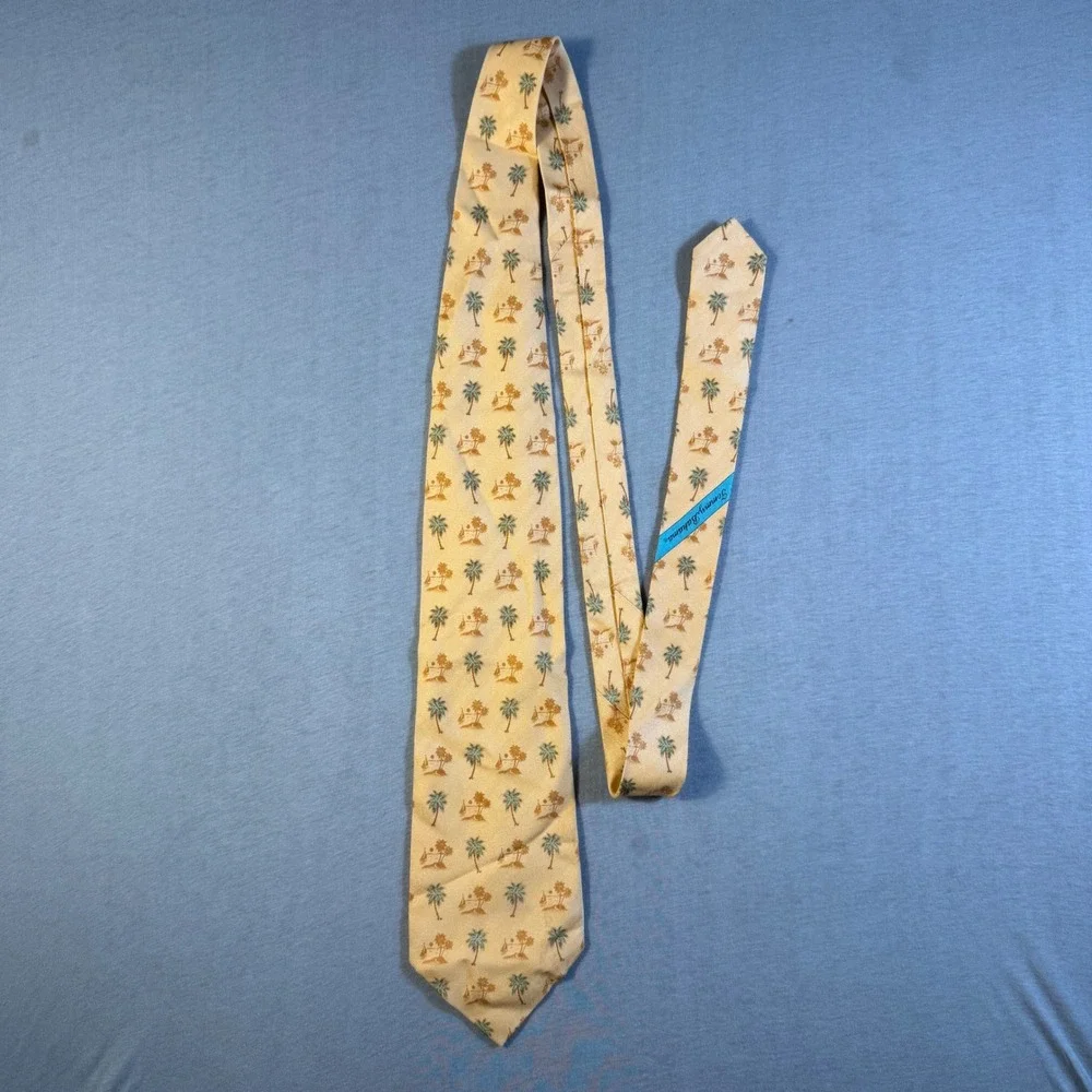 Tommy Bahama Mens Silk Necktie Yellow Palm Tree Tropical Beach Island Print Tie